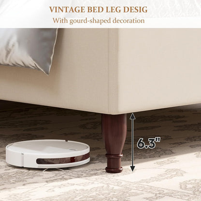 Queen Size Bed Frame Upholstered Platform Bed with 51" Tall Headboard Wingback, Soft Fabric, Retro Simple Style Platform Bed No Box Spring Needed, Easy Assembly, Beige