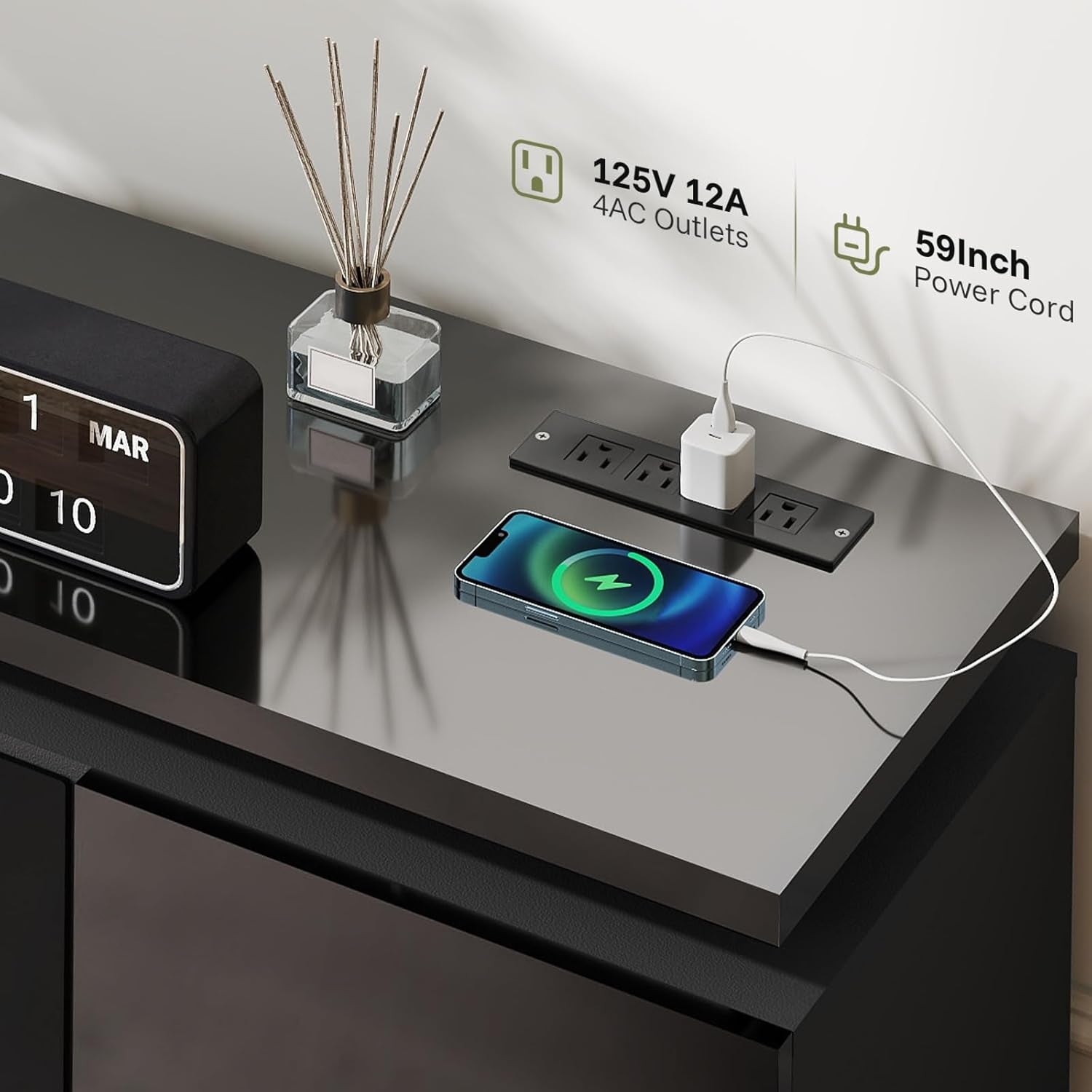 Fireplace Tv-Stand with 40" Fireplace - 2 LED Light Tv-Stand for 85 Inch Tvs - Entertainment Center with 4 AC Power Outlets - 2 Tier TV Consoles Stand for Living Room, Black