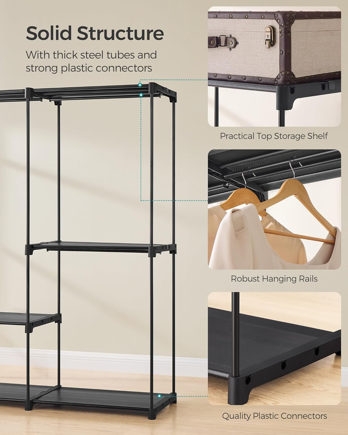 Portable Closet, Freestanding Closet Organizer, Clothes Rack with Shelves, Hanging Rods, Storage Organizer, for Cloakroom, Bedroom, 80.7 X 17.1 X 65.4 Inches, Black URYG035B01