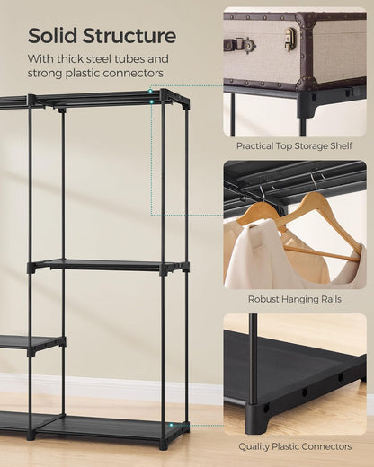 Portable Closet, Freestanding Closet Organizer, Clothes Rack with Shelves, Hanging Rods, Storage Organizer, for Cloakroom, Bedroom, 80.7 X 17.1 X 65.4 Inches, Black URYG035B01