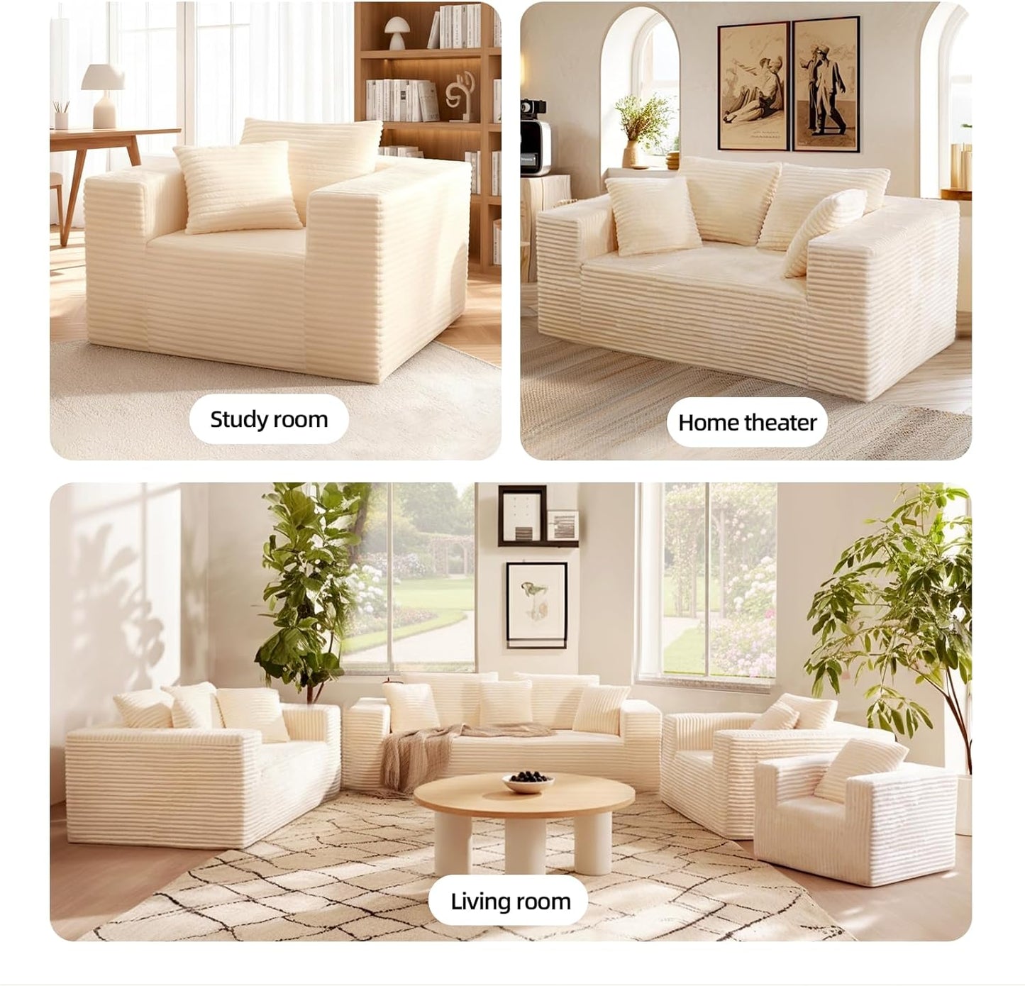 Single Cloud Sofa, Giant Bean Bag Chair with High Backrest & Wider Armrest, Foam Boneless Couch for Oversized Spaces, Comfy Furry Sofas with Pillows for Living Room, Bedroom, Apartment, Dorm, Office