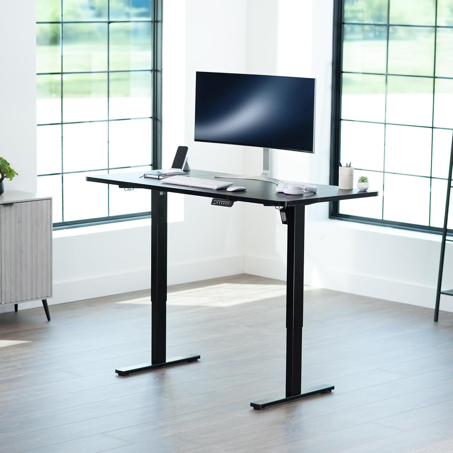 Electric 60 X 24 in Standing Desk, Memory Height Adjustment, 1B Series, Holds 220 Lbs, One-Piece Black Top, Black Frame, DESK-KIT-1B6B