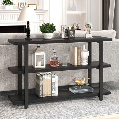 Black Entryway Table, Modern Console Tables with 3 Tier Storage Shelves for Living Room, Wood and Metal Sofa Table for Hallway, Entrance, or behind Couch, 47 Inch