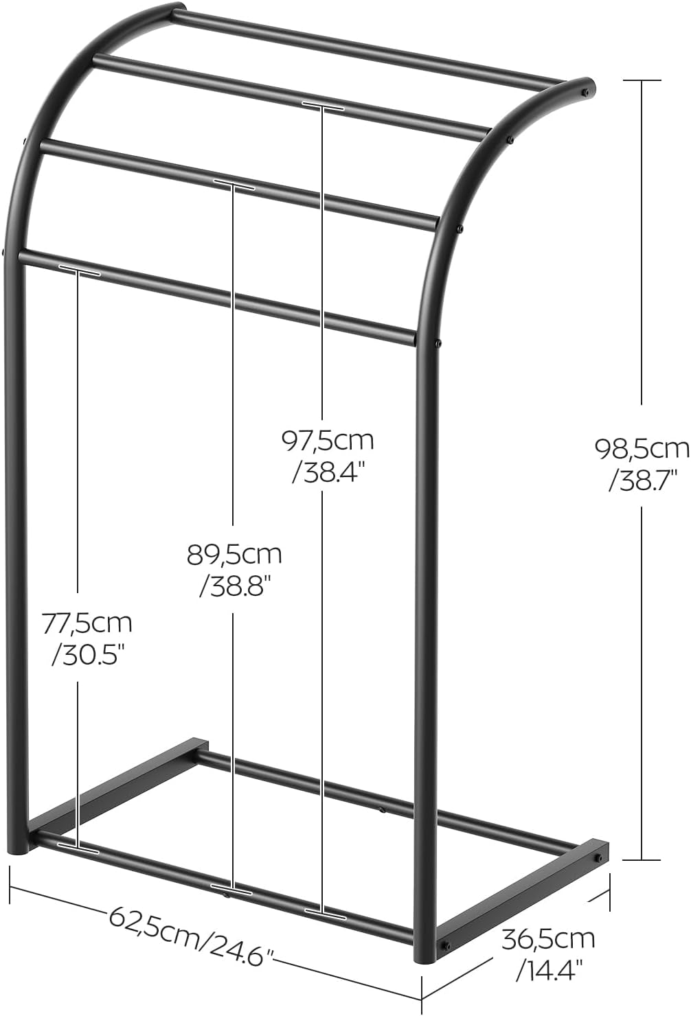 Free Standing Towel Rack, 4-Tier Blanket Rack for Bathroom, Curved Top Pool Towel Stand Display and Drying Rack, Modern Towel Storage Organizer, Black CJ07BK