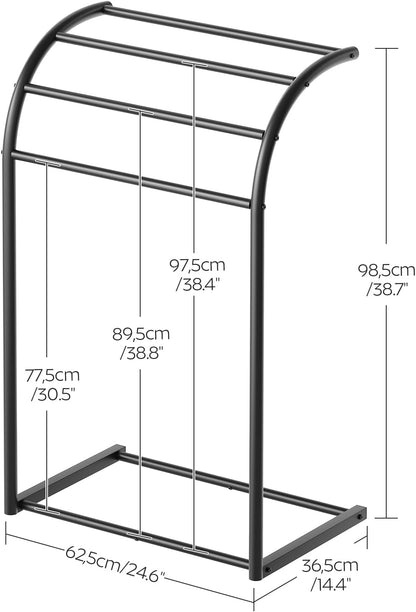 Free Standing Towel Rack, 4-Tier Blanket Rack for Bathroom, Curved Top Pool Towel Stand Display and Drying Rack, Modern Towel Storage Organizer, Black CJ07BK