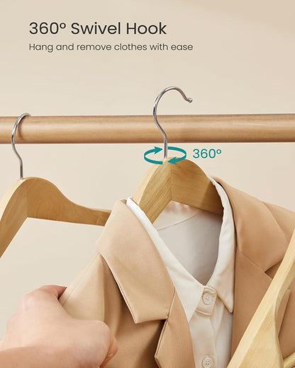 Extra Wide Wooden Suit Hangers, Set of 10 Clothes Hangers, Swivel Hooks, Non-Slip Bars, for Outfits, Suits, Coats, Shirts, Dresses, Natural Color UCRW050KZ02