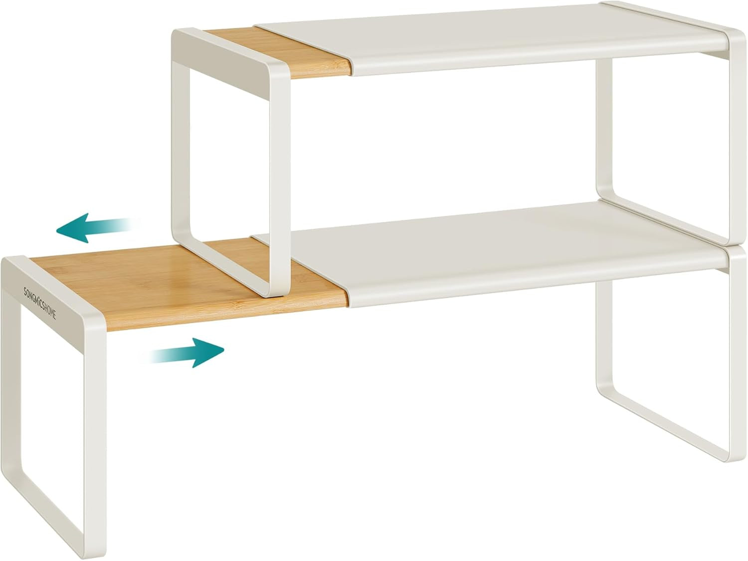 HOME Spice Racks, Expandable Cupboard Shelf Orgnizers, Kitchen Counter Shelves, Bamboo and Metal, Space-Saving Shelving, Stackable, Light Bamboo and Cream White UKCS051N01