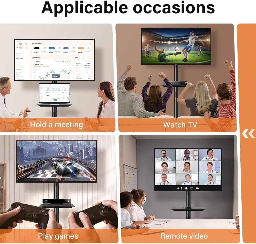 Mobile TV Cart for 23 to 65 Inch LCD LED Flat Screen/Curved Tvs Floor TV Stand on Wheels with Height Adjustable Shelf Max VESA 400X400Mm Rolling Floor TV Trolley Holds up to 88Lbs