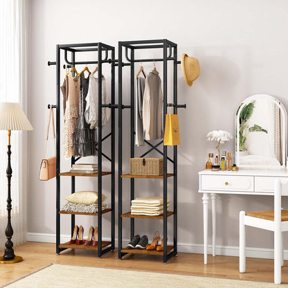 Coat Rack with Shelves, Freestanding Hall Tree with 3 Shelves and 8 Hooks, Industrial Clothes Stand for Entryway, Hallway, Bedroom, Rustic Brown UTMJ088H