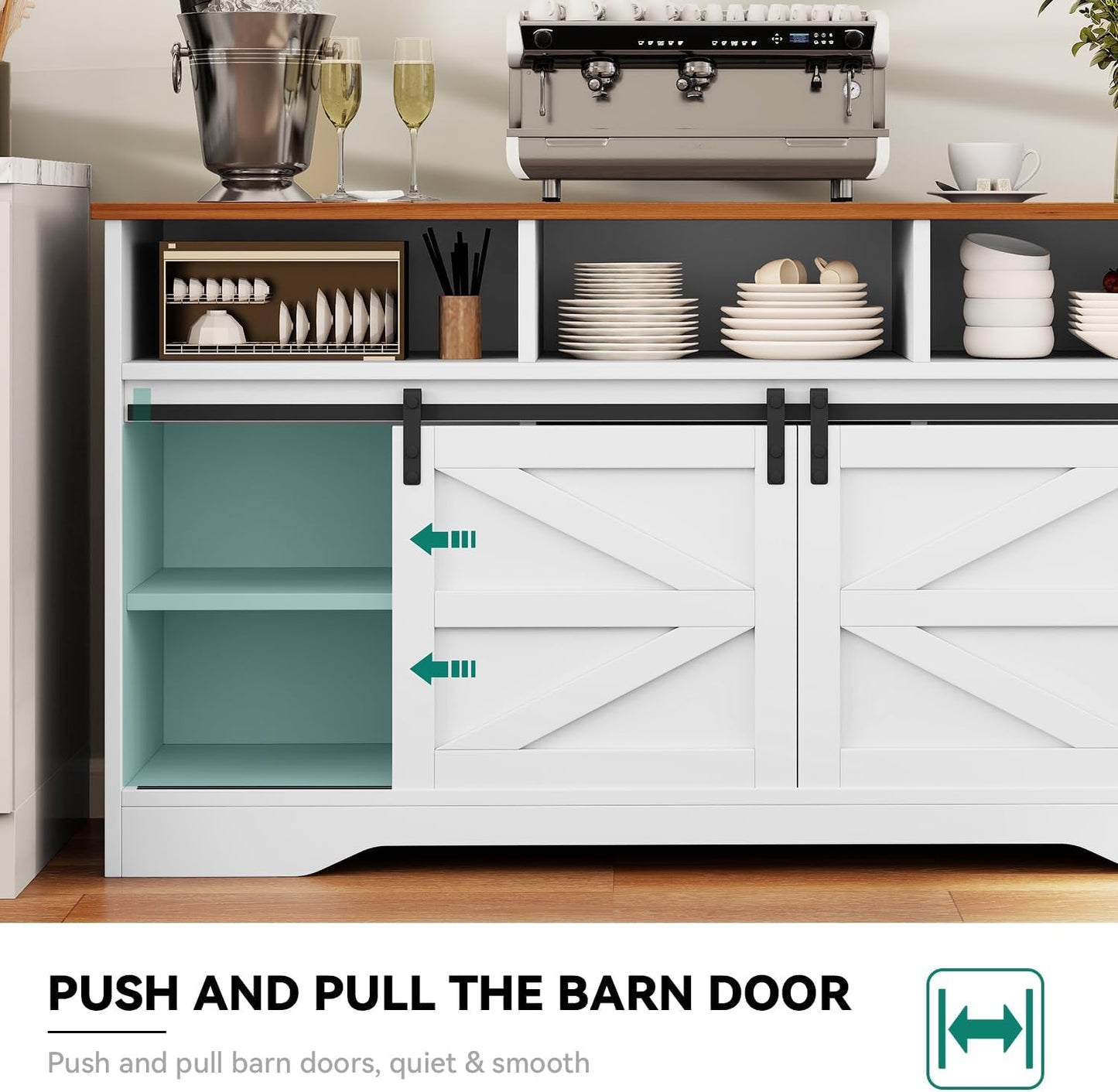 Buffet Cabinet with Drawers, 59" Large Sideboard Buffet Storage Cabinet with Shelves and Doors, Modern Farmhouse Coffee Bar Station Wood Kitchen Table for Kitchen, Dining Room, White