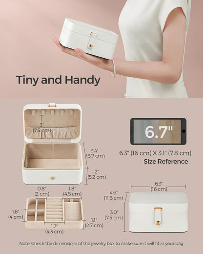 Jewelry Organizer Box, Travel Jewelry Case, 2-Layer Travel Case for Earrings, Necklaces, Bracelets - Portable Jewelry Storage with Large Capacity, Gift Idea, Cloud White UJBC166W01