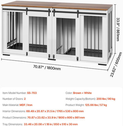75" Dog Crate Furniture for 2 Dogs,Extra Large Double Dog Crate Furniture Large Breed with Divider & Double Doors,Large Wooden Dog Crate Furniture TV Stand for Medium Large Dogs Brown