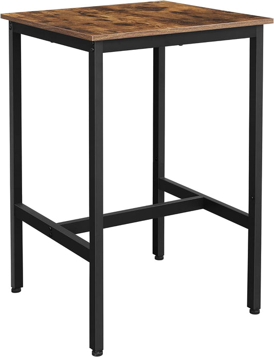 Bar Table, Small Kitchen Dining Table, High Top Pub Table, Bar Height Cocktail Table for Living Room Party, Sturdy Metal, 23.6 X 23.6 X 35.4 Inches for Narrow Spaces, Rustic Brown and Black