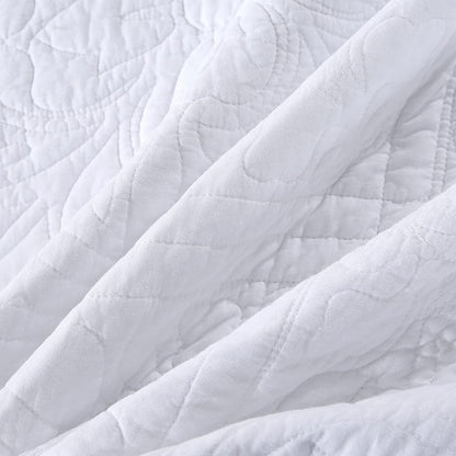 100% Cotton Quilted Pillow Sham Floral Printed Pillow Cover King Size, Set of 2, White