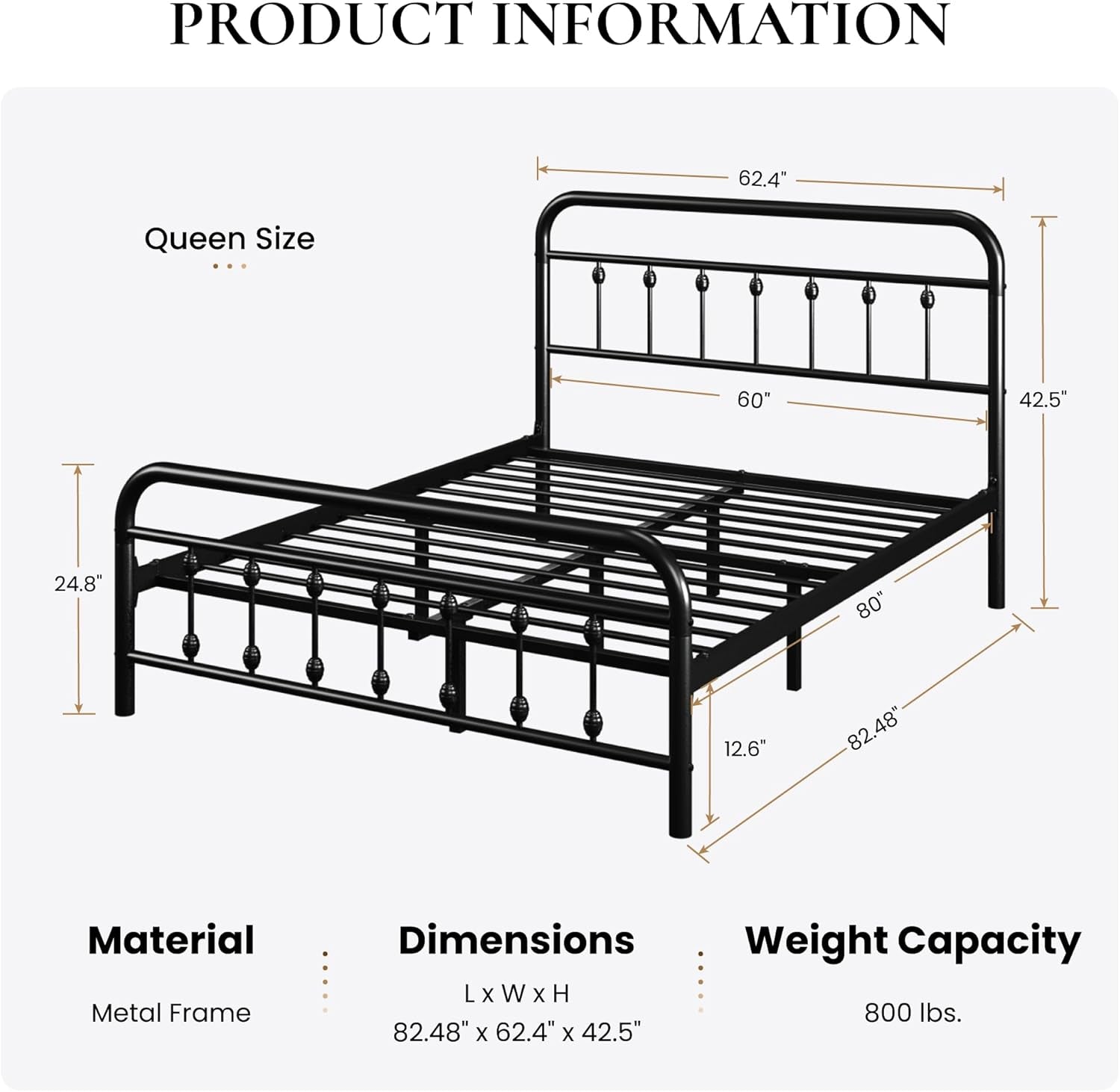 Queen Size Metal Platform Bed Frame with Victorian Style Iron-Art Headboard and Footboard, Easy Assembly, under Bed Storage, No Box Spring Required, Black