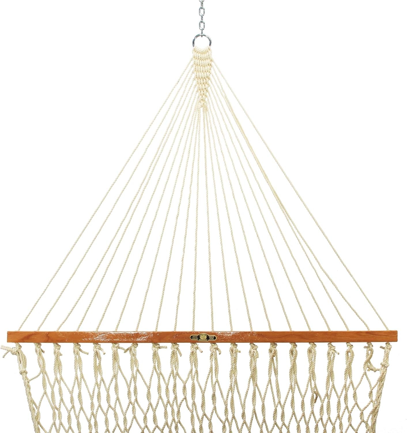 Single Oatmeal Duracord Rope Hammock – 12 Ft. X 50 In., 1-Person, 450 Lb Capacity, Oak Spreader Bar, Zinc-Plated Hardware, Handcrafted in the USA