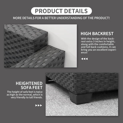 Patio Furniture Set 6 Pieces Couch Outdoor Chairs Coffee Table Peacock Blue Anti-Slip Cushions and Waterproof Covers