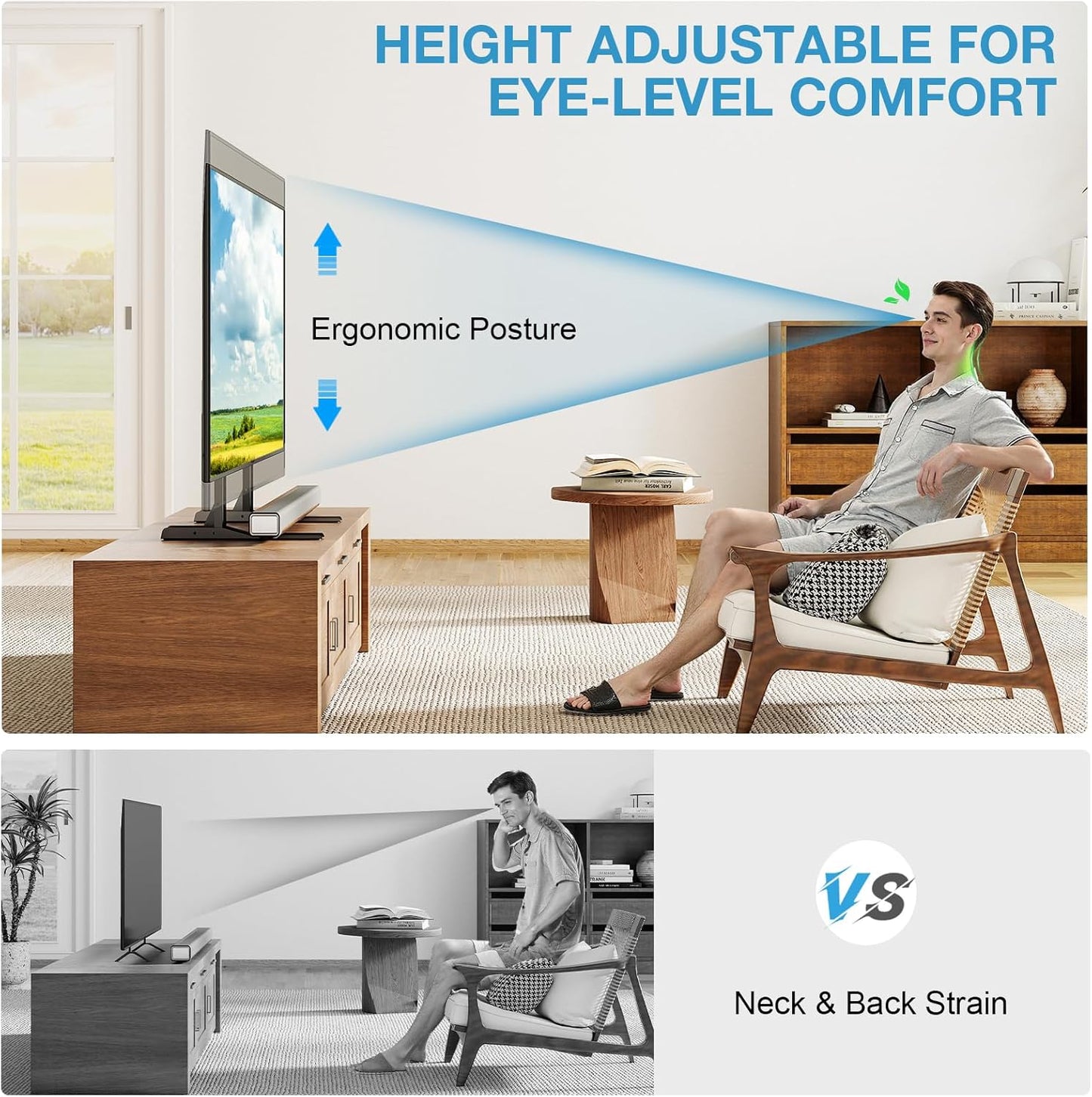 Universal Table Top TV Stand for 20-75 Inch Flat Curved Tvs, Height Adjustable TV Legs with Cable Management, Great Load-Bearing Replacement TV Base Holds up to 110Lbs, Max VESA 800X600Mm, Black