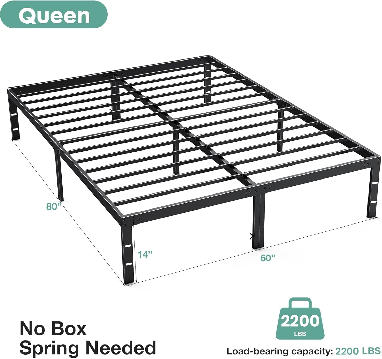 Queen Bed Frame - Heavy Duty Metal Platform Bed Frames Queen Size with Storage Space under Frame, No Box Spring Needed, 14 Inches, Sturdy Steel Slat Support