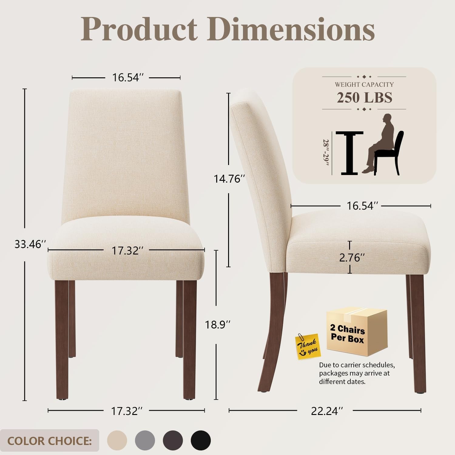 Dining Chairs Set of 4, Modern Dining Room Chairs with Wooden Legs, Upholstered Kitchen Farmhouse Parsons Chairs for Restaurant & Cafe- Beige