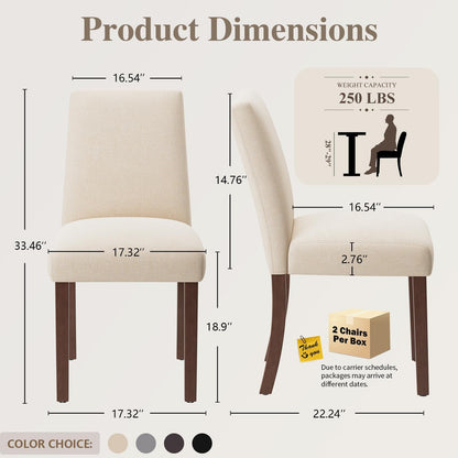 Dining Chairs Set of 4, Modern Dining Room Chairs with Wooden Legs, Upholstered Kitchen Farmhouse Parsons Chairs for Restaurant & Cafe- Beige