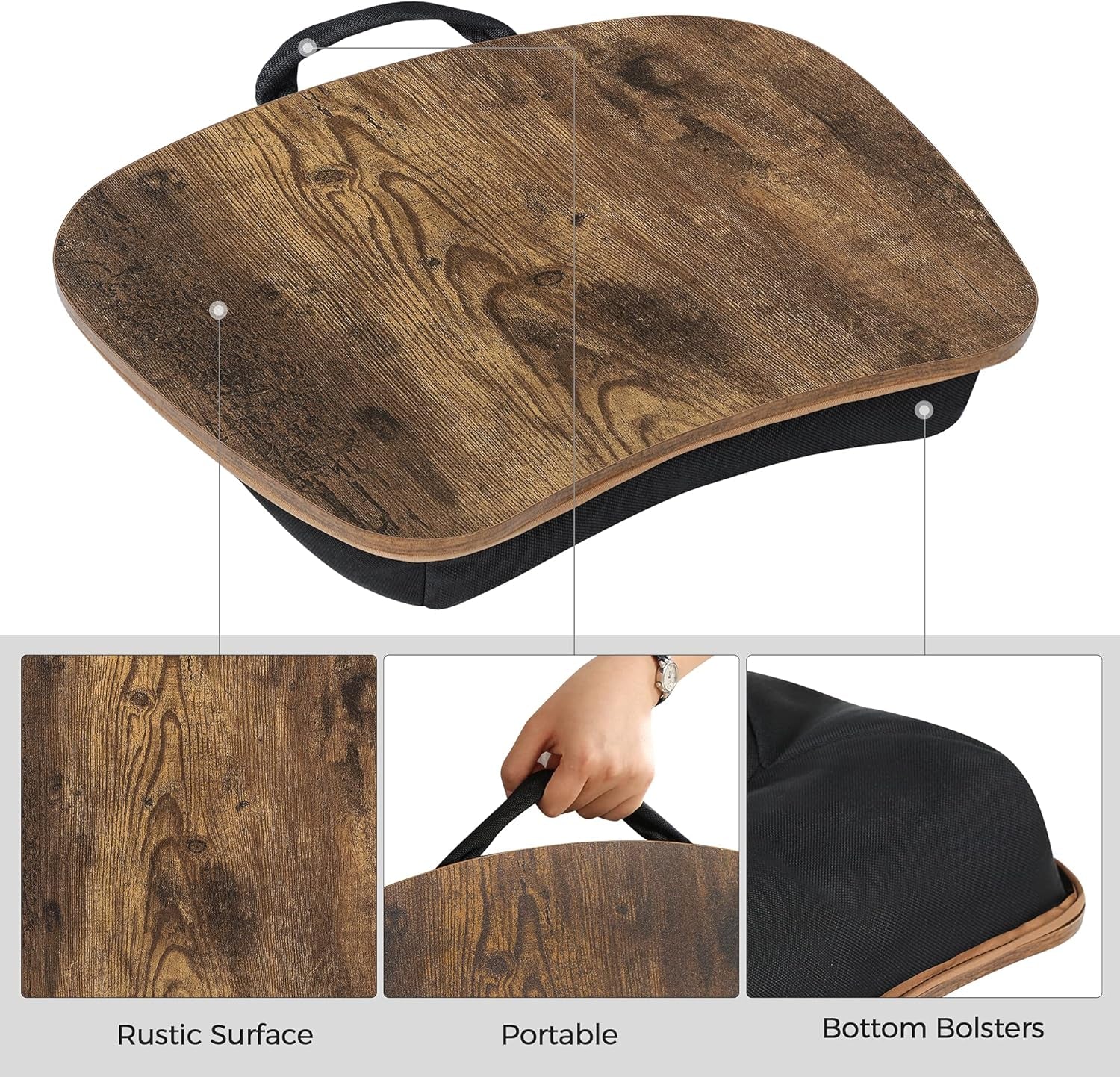 Lap Desk, Bed Tray, Laptop Table with Handle, Cushion, 12.6 X 15.7 X 3.1 Inches, Rustic Brown ULLD109B01