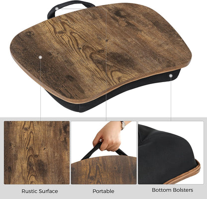 Lap Desk, Bed Tray, Laptop Table with Handle, Cushion, 12.6 X 15.7 X 3.1 Inches, Rustic Brown ULLD109B01