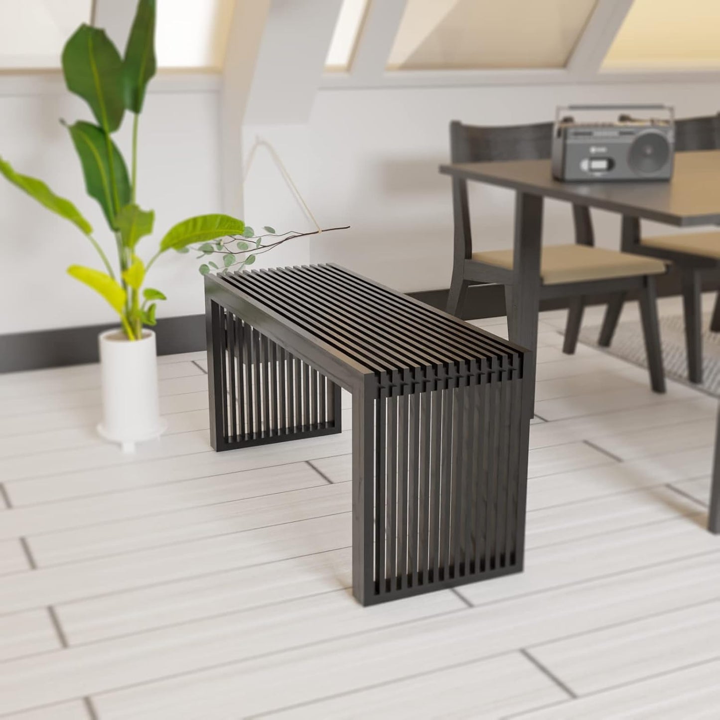 Bamboo Dining Bench, 35 Inch Farmhouse Decor Indoor Kitchen Table Bench, Entryway Shoe Rack Bench Solid Bamboo Benches for Living Room, Hallway, Bedroom, Bathroom