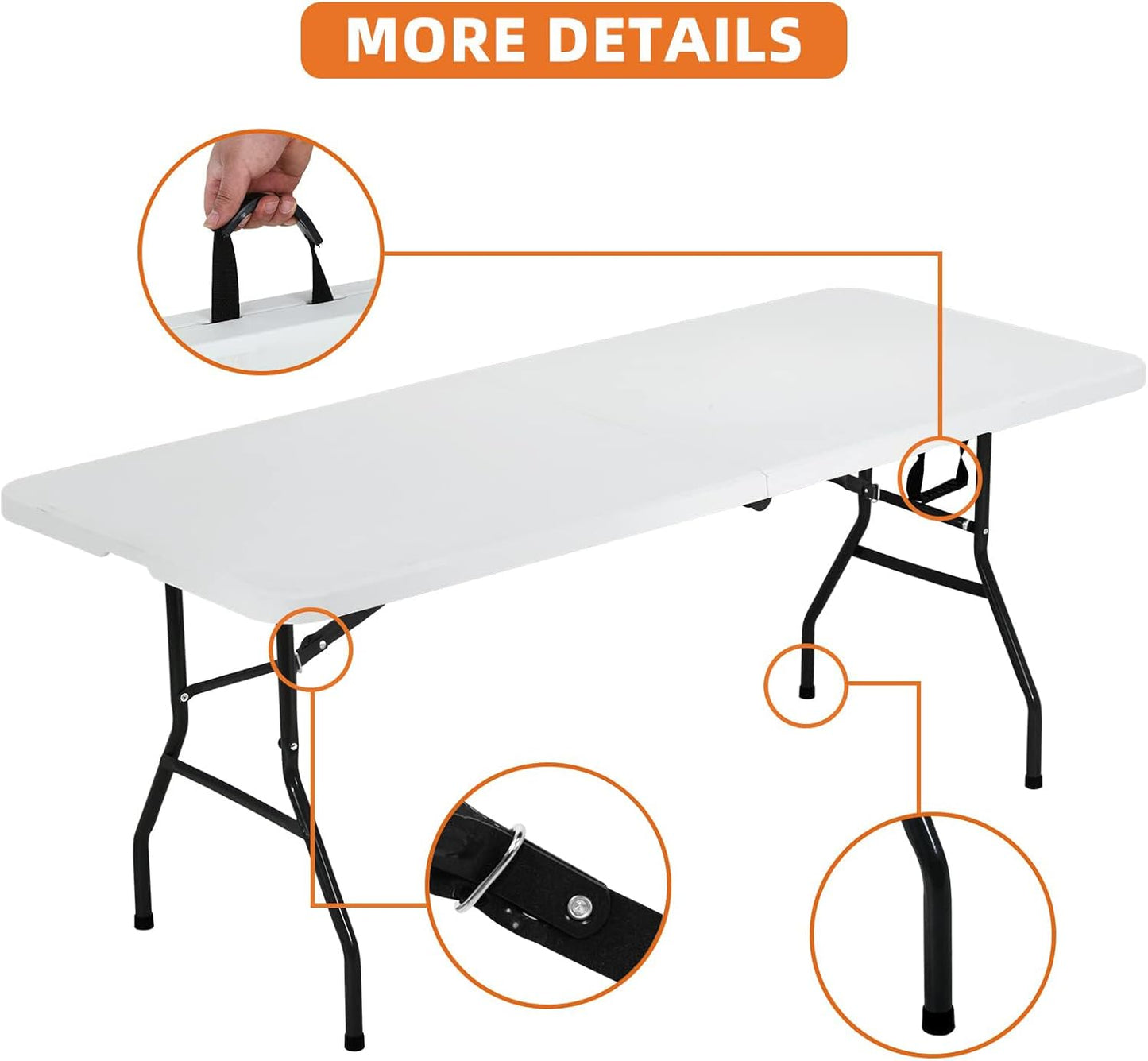 6 Ft Heavy Duty Working Indoor Outdoor Plastic Folding Utility Party Dining Table Easy to Assemble with Lock Function White, 70.9 X 29.1 X 29.1 Inches (White, 6 FT)