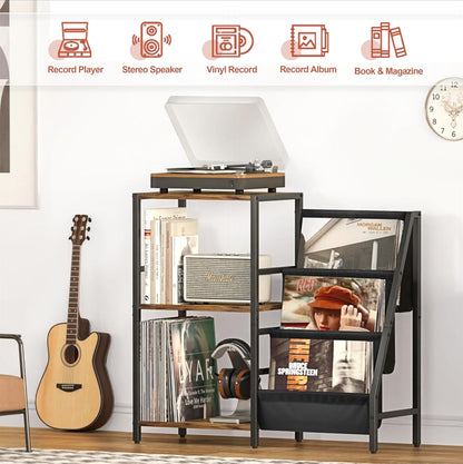 Stereo Record Player Stand with Vinyl Storage for 200 Albums, Turntable Display Shelf, Black