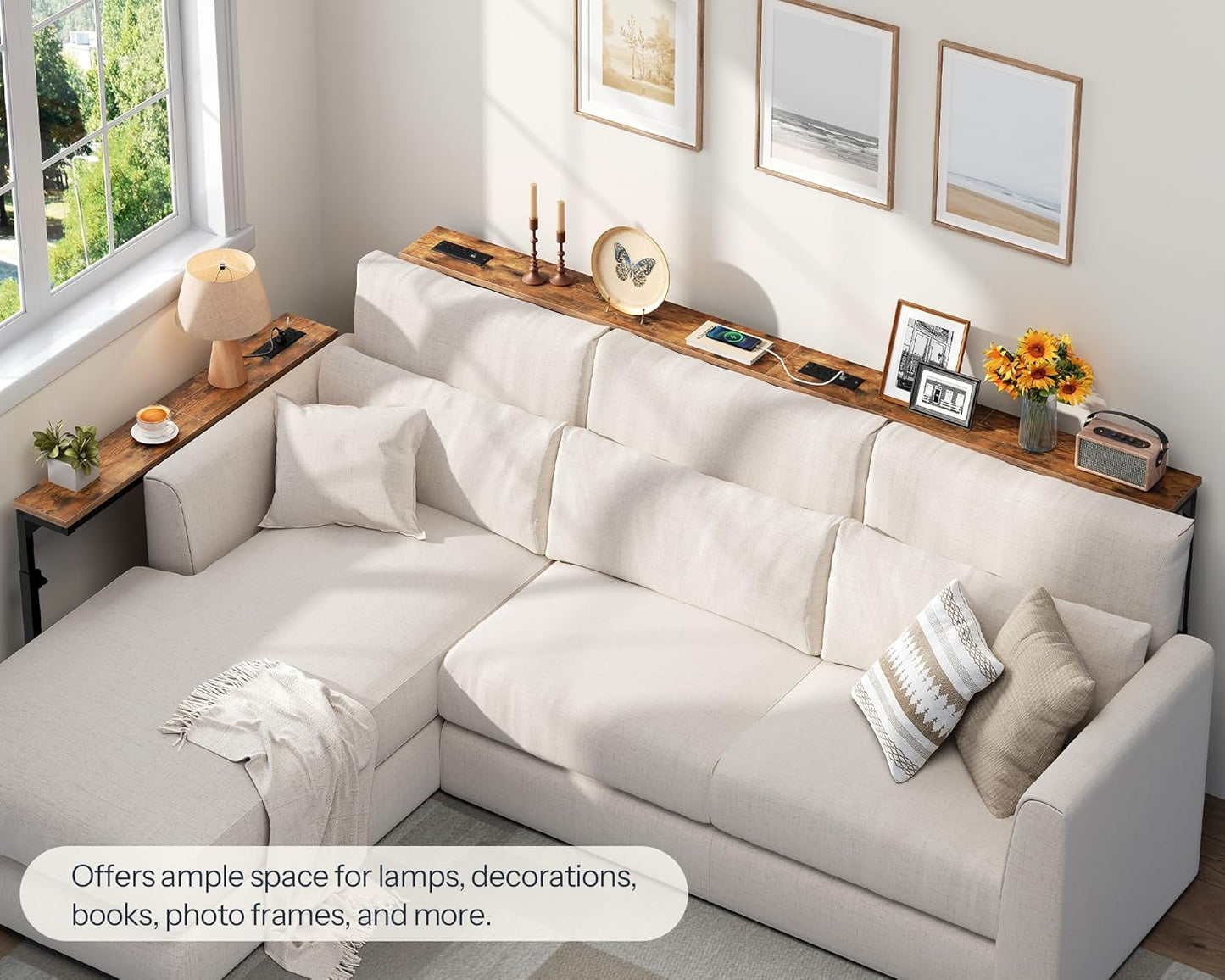 Narrow Console Table with Adjustable Height (25''-32.9''), behind Couch Table with Charging Station, 39.4"W X 5.9"D Skinny Sofa Entryway Table, for Living Room, Hallway, Rustic Brown BF95UXG01