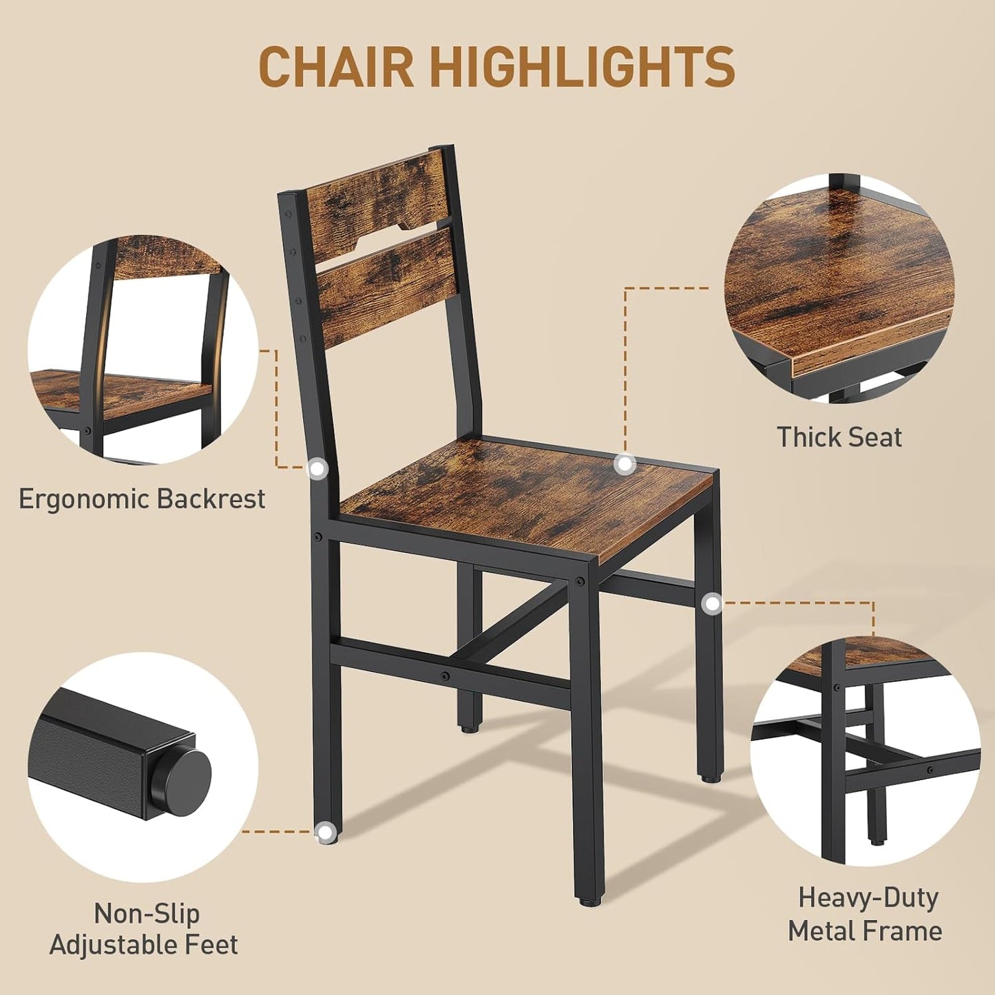 Dining Table Set for 4, Extendable Kitchen Table Chairs Set with Storage,Farmhouse 5 Piece Dining Room Table Set, Foldable Tabletop for Small Space, Rustic Brown and Black