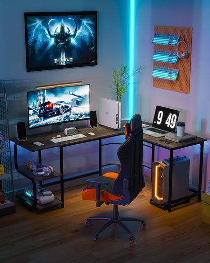 Reversible L Shaped Desk with Large Surface, 61 Inch Sturdy Corner Desk with Storage Shelves, Premium Office Computer Desk Workstation for Home Office Gaming