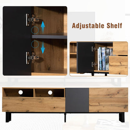 Modern TV Stand with 3 Cabinets & Open Shelves, Minimalist Wooden Entertainment Center for Tvs up to 80”, Sturdy TV Console for Living Room Bedroom Decor