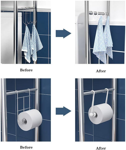 3-Tier over the Toilet Storage, Freestanding Metal Bathroom Shelves, above Toilet Storage Rack with Hooks and Paper Holder, Space-Saving, for Bathroom Restroom Laundry, White