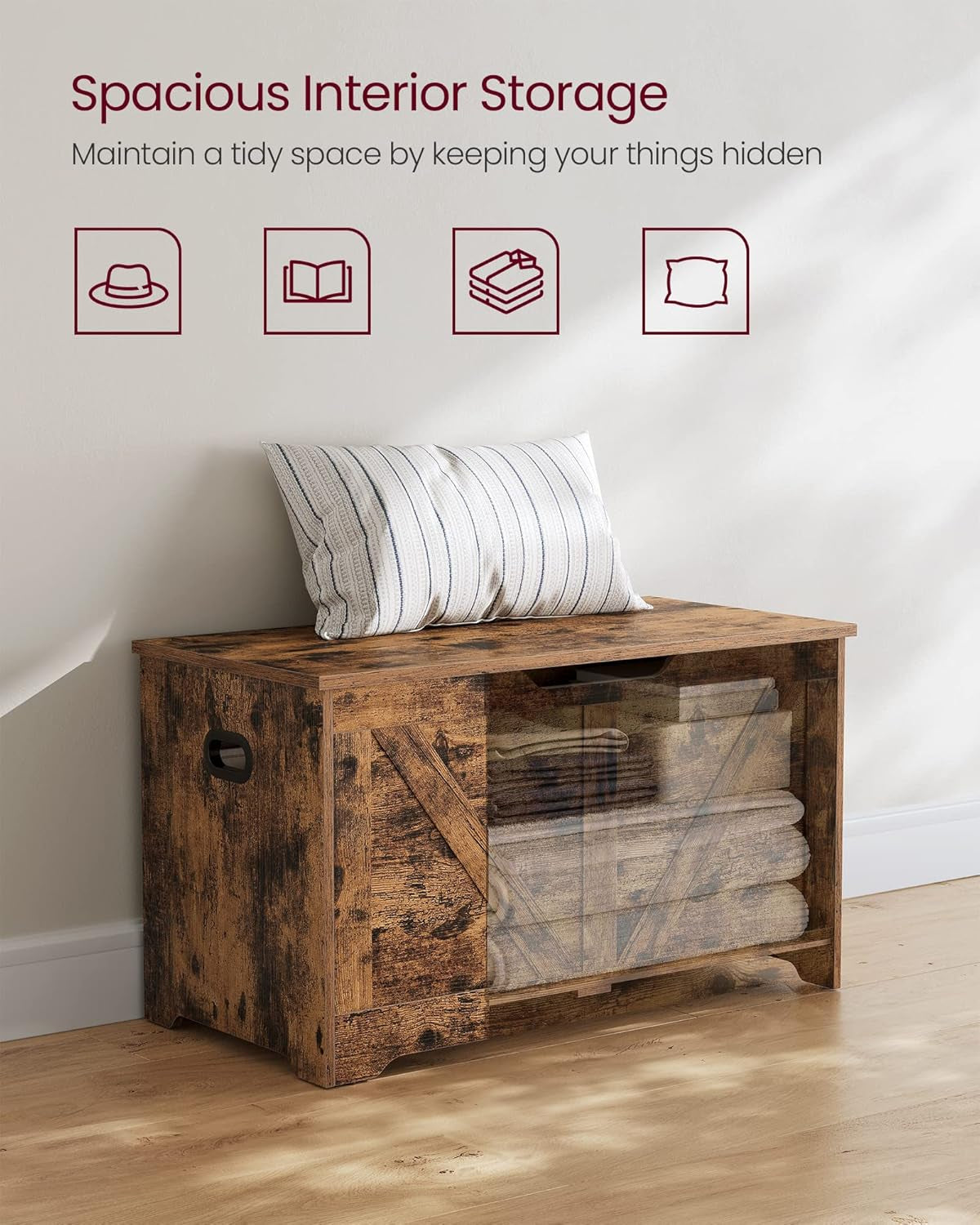 Storage Chest, Storage Trunk with 2 Safety Hinges, Storage Bench, Shoe Bench, Farmhouse Style, 15.7 X 31.5 X 18.1 Inches, for Entryway, Bedroom, Living Room, Cloud White ULSB062T14