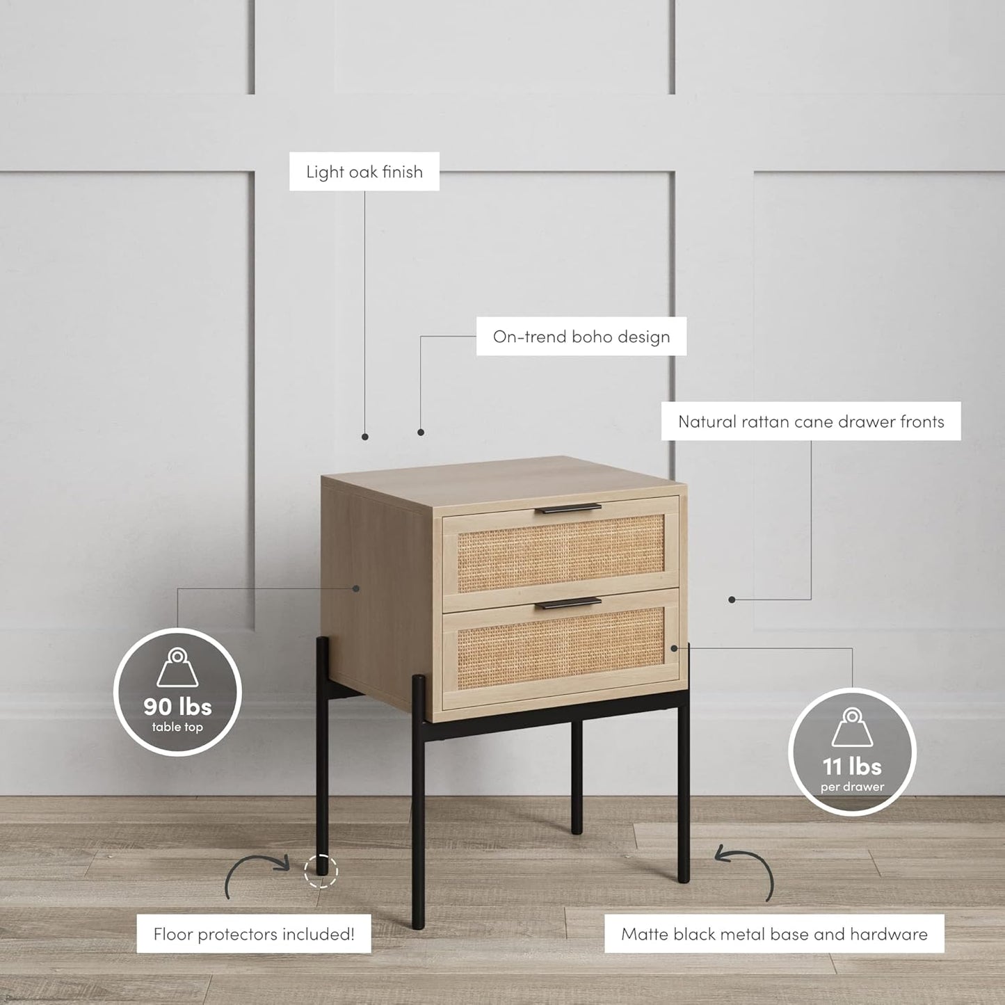 Modern Nightstand, End, Bedside or Side Table with Storage for Living Room or Bedroom