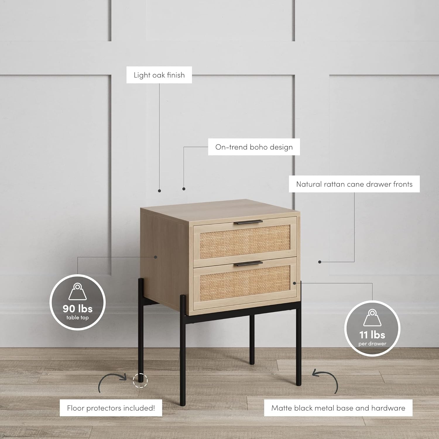 Modern Nightstand, End, Bedside or Side Table with Storage for Living Room or Bedroom