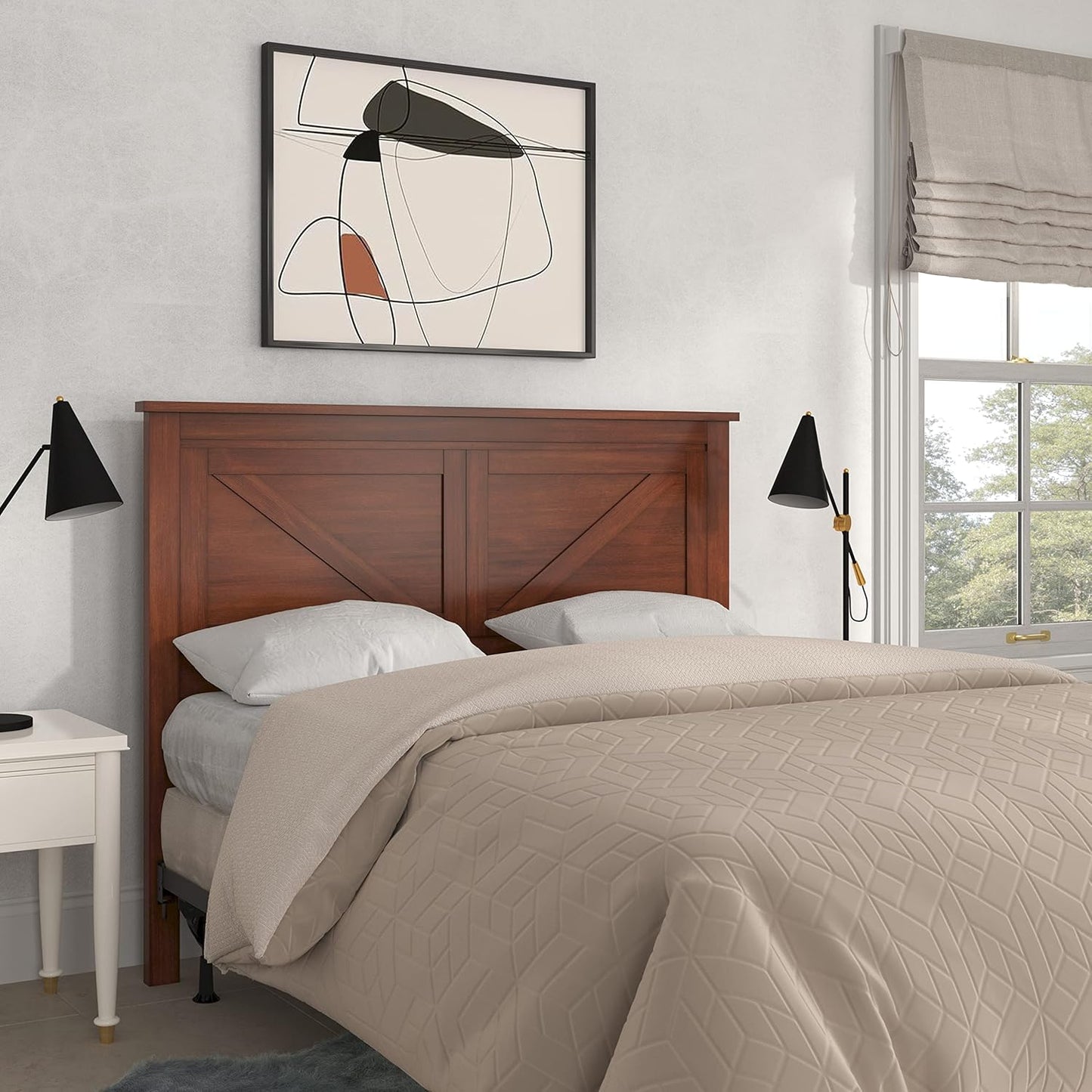 Farmhouse Style Wood Panel Headboard in Cherry - Full Size