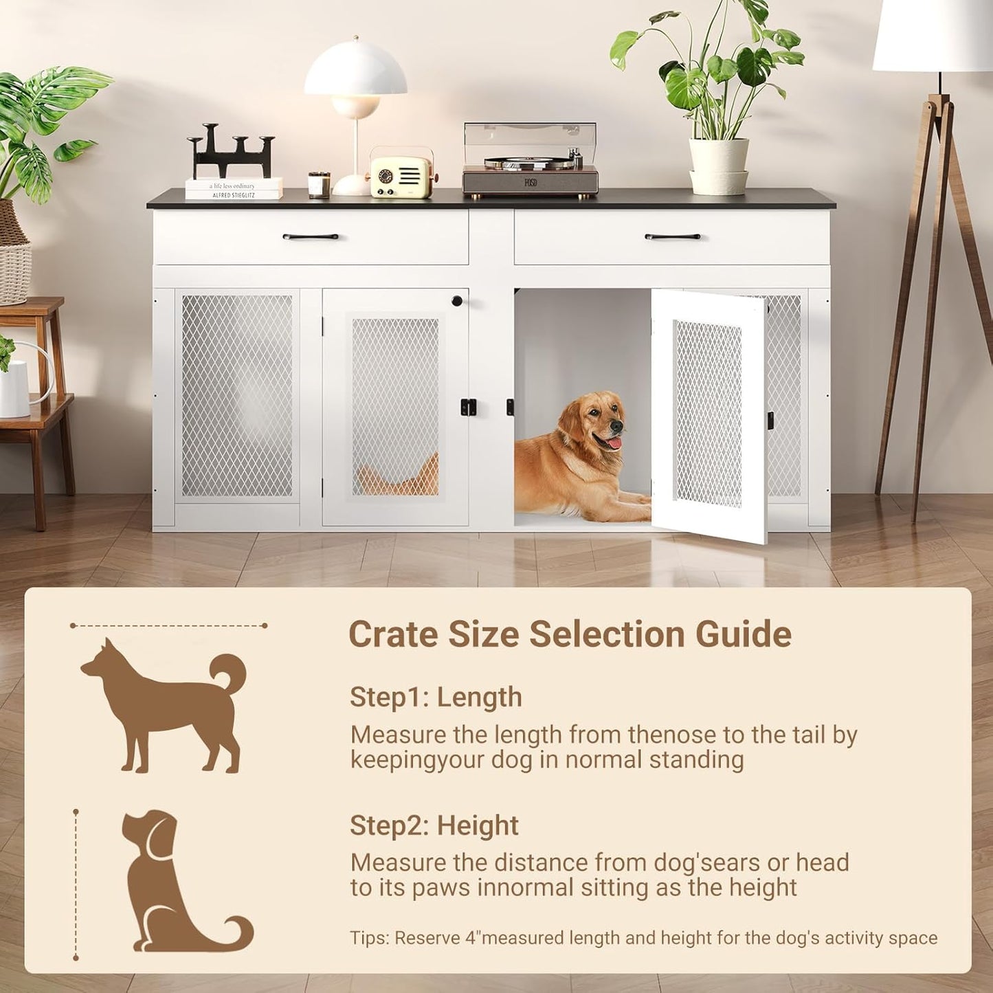 71 Inch Dog Crate Furniture for 2 Dogs，Xxl Thick Wooden Double Kennel TV Stand W/Removable Divider - Heavy Duty Indoor Cage for Large Breeds (Gray, 71L* 23.6W* 33.5" H)