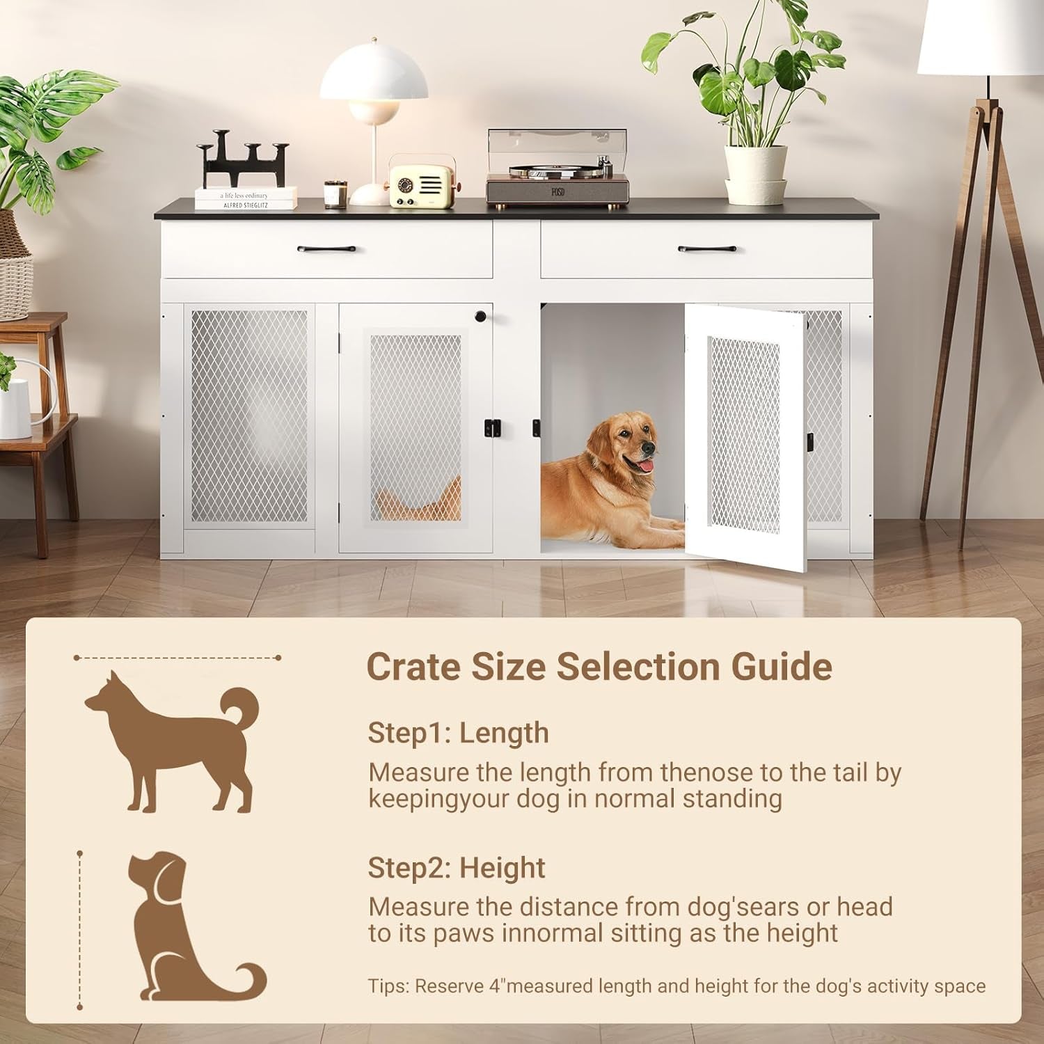 71 Inch Dog Crate Furniture for 2 Dogs，Xxl Thick Wooden Double Kennel TV Stand W/Removable Divider - Heavy Duty Indoor Cage for Large Breeds (Gray, 71L* 23.6W* 33.5" H)