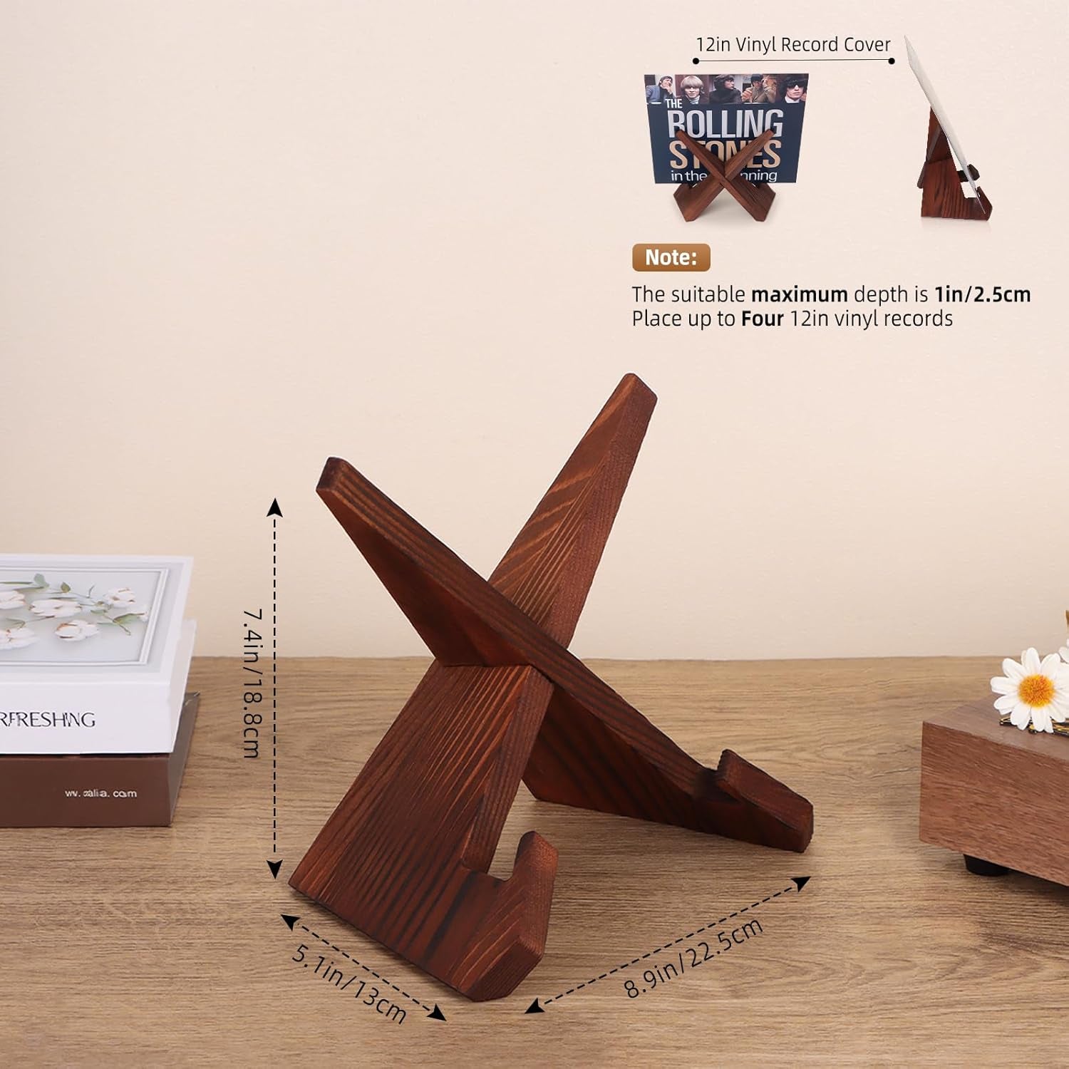 Now Playing Vinyl Record Stand, Wooden Display Vinyl Holder Stand, Retro Now Spinning Record Accessories - Rustic Brown