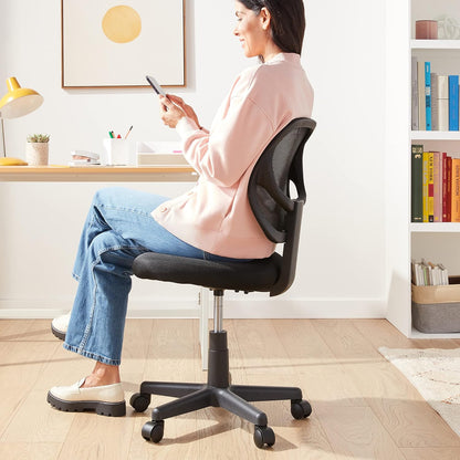 Rolling Desk Chair, Adjustable, Low Back, Padded Seat, Breathable Mesh, Swivel, Black, 21.25" D X 22.5" W X 38" H