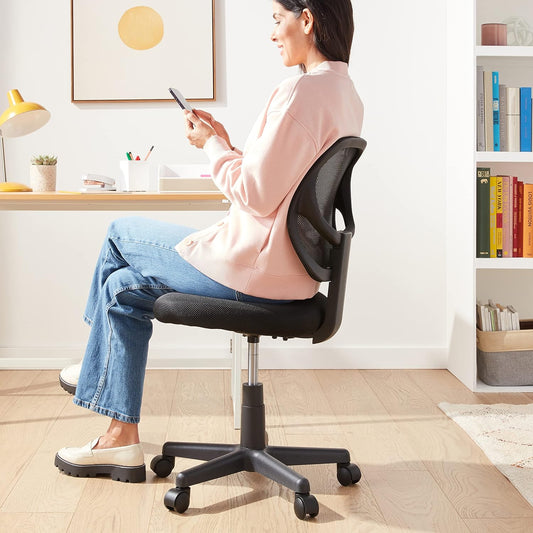 Rolling Desk Chair, Adjustable, Low Back, Padded Seat, Breathable Mesh, Swivel, Black, 21.25" D X 22.5" W X 38" H