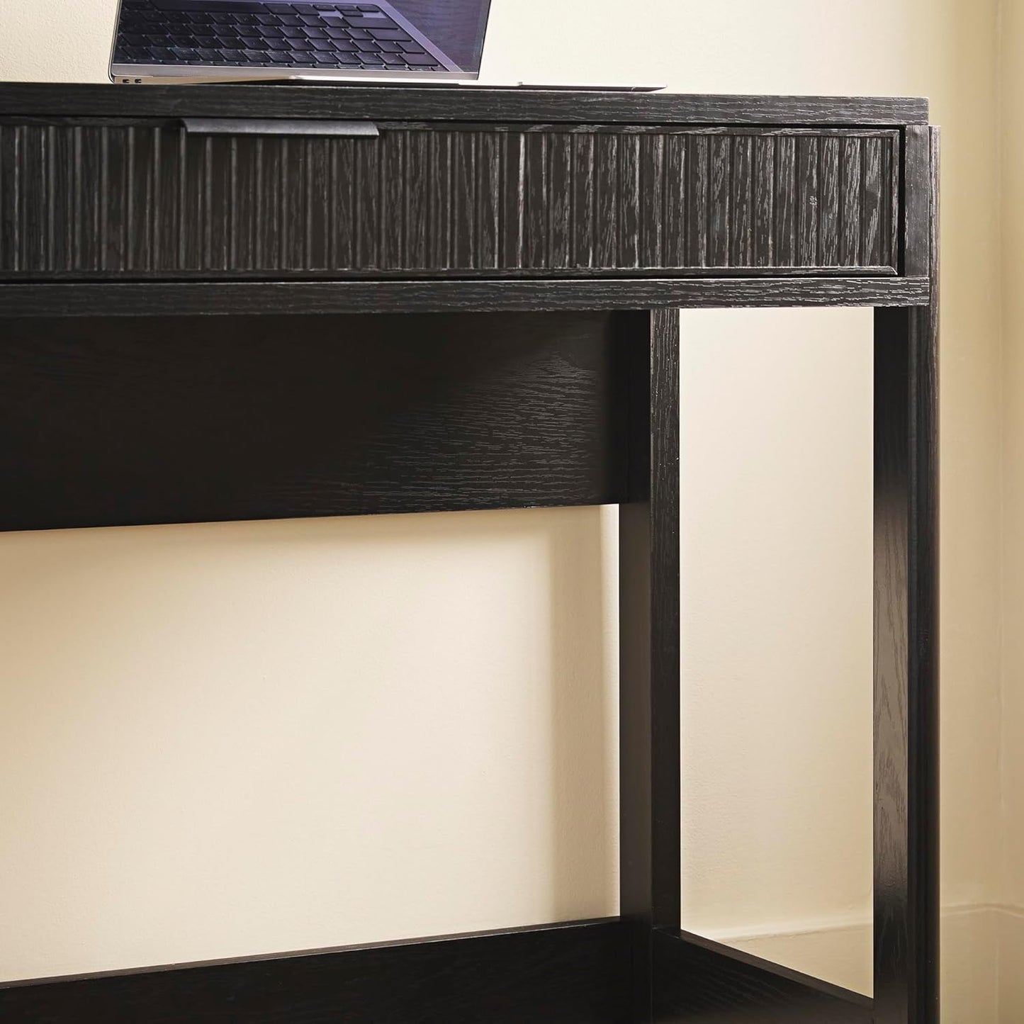 Transitional Office Design, Reeded Drawer Front Detail, Writing Desk with Drawer, Spacious Desktop, Complementary in Living Spaces, 38”W X 16.75”D X 30”H, Black