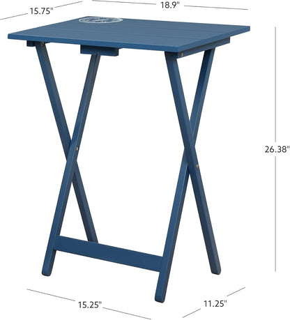 SAMM Navy Trey Table Set with Compass Accent Includes Four Trey Tables and Stand