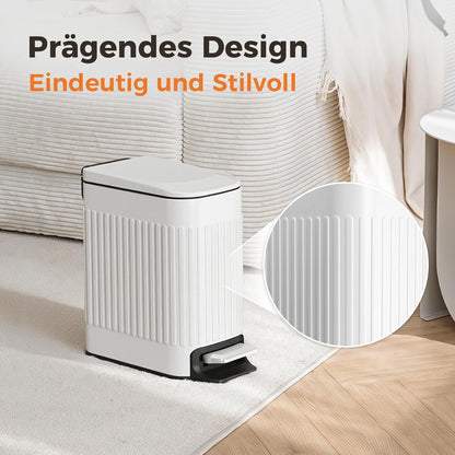 Small Bathroom Trash Can with Lid, 1.6 Gallon Stainless Steel Slim Garbage Can with Foot Pedal, Slim Wastebasket for Bathroom, Office, White