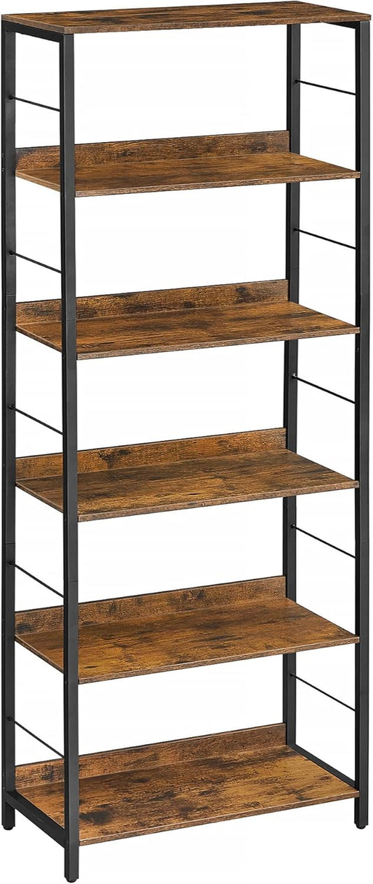 6-Tier Bookshelf, Bookcase for Office, 11.8 X 23.6 X 70.1 Inches, Shelving Unit, with Back Panels, Industrial Style, for Living Room, Study, Home Office, Rustic Brown and Black ULLS118B01