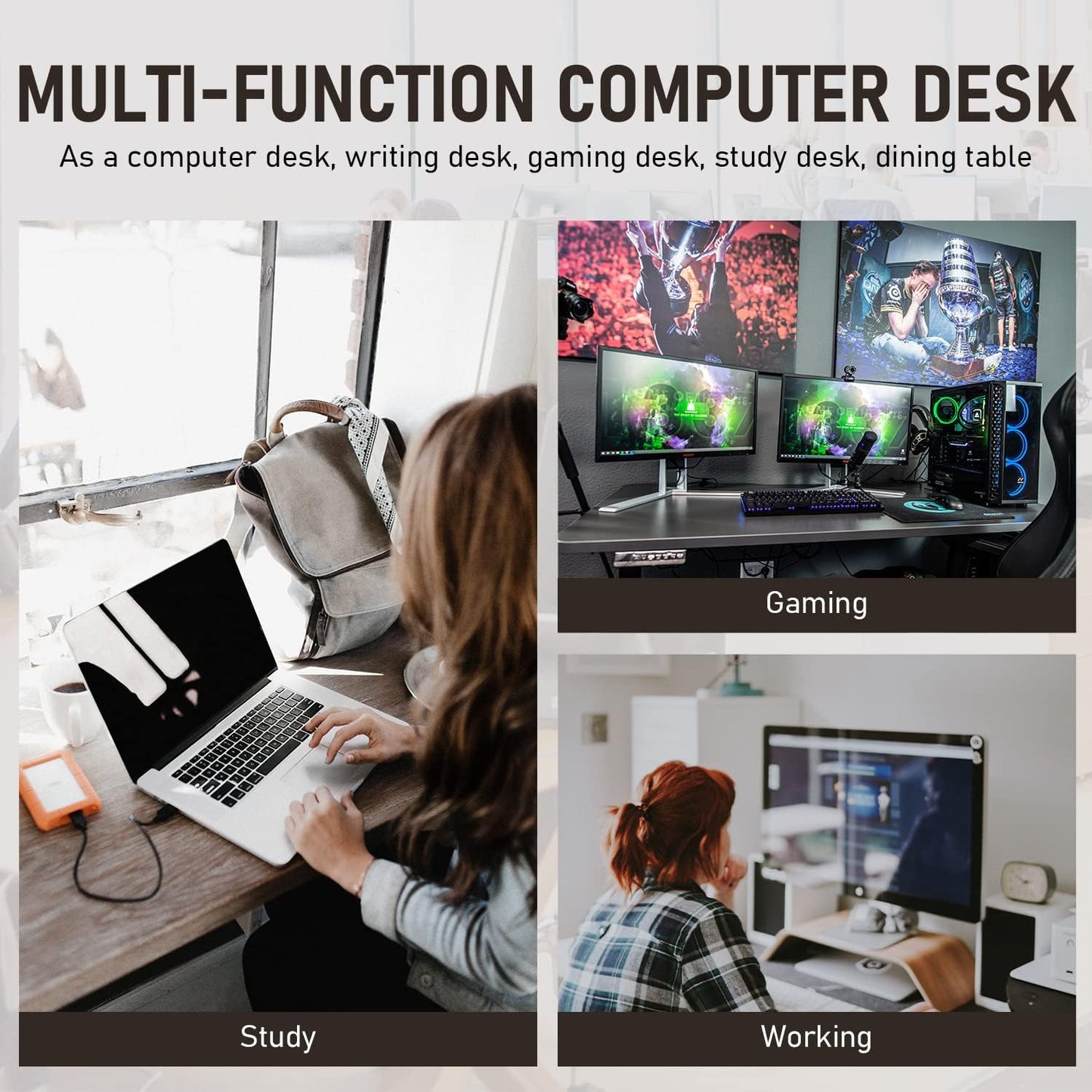 47 Inch Computer Desk Home Office Desk Writing Study Table Modern Simple Style PC Desk with Metal Frame Gaming Desk Workstation for Small Space，Nature