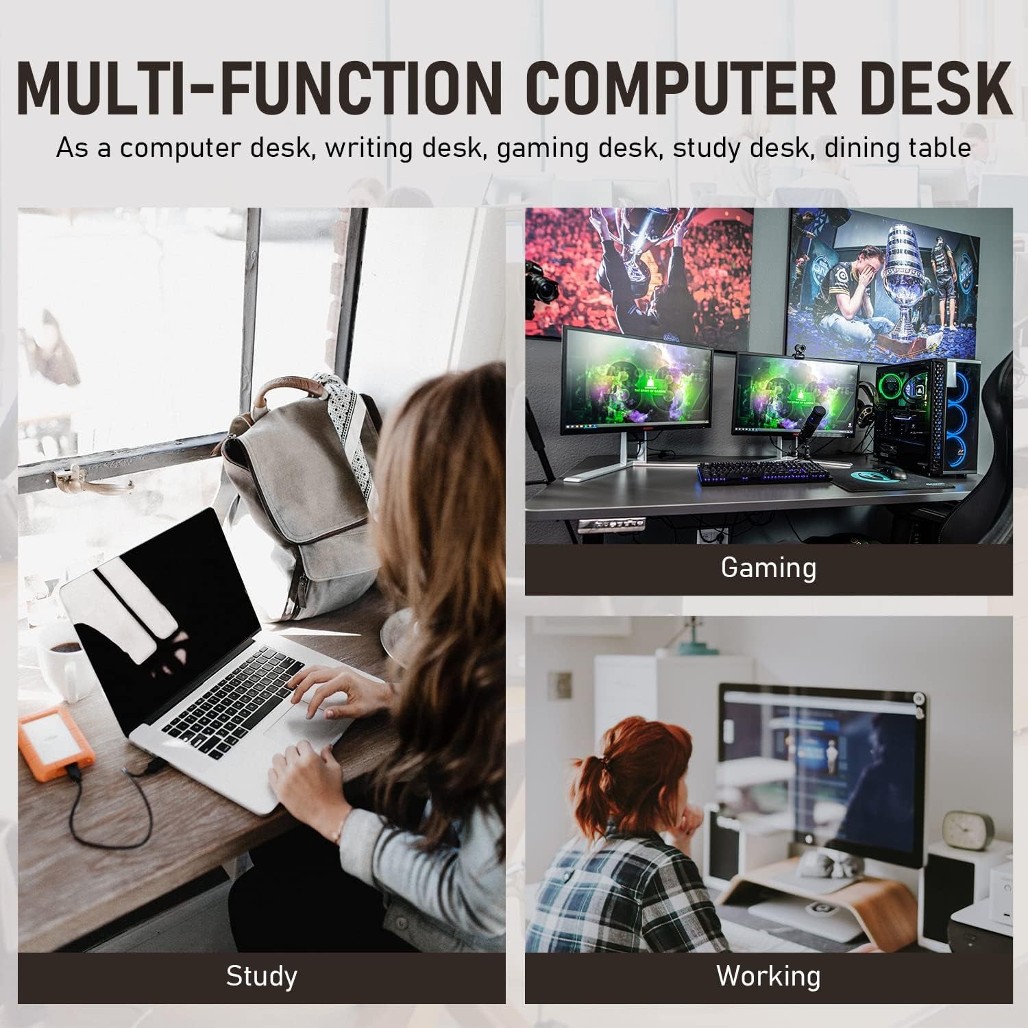 47 Inch Computer Desk Home Office Desk Writing Study Table Modern Simple Style PC Desk with Metal Frame Gaming Desk Workstation for Small Space，Nature